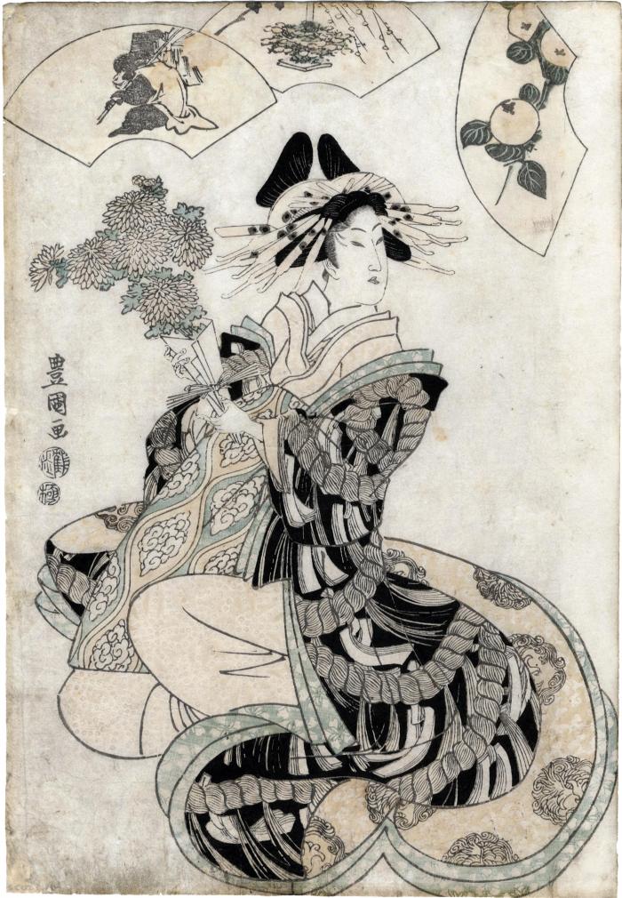 An <i>oiran</i> holding a bouquet of chrysanthemums - Zodiac sign of the monkey