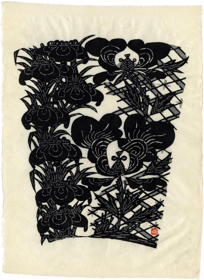 Irises stencil print from a set of 12 entitled 'Egoyomi Calendar Pictures' (絵暦拾弐帖)