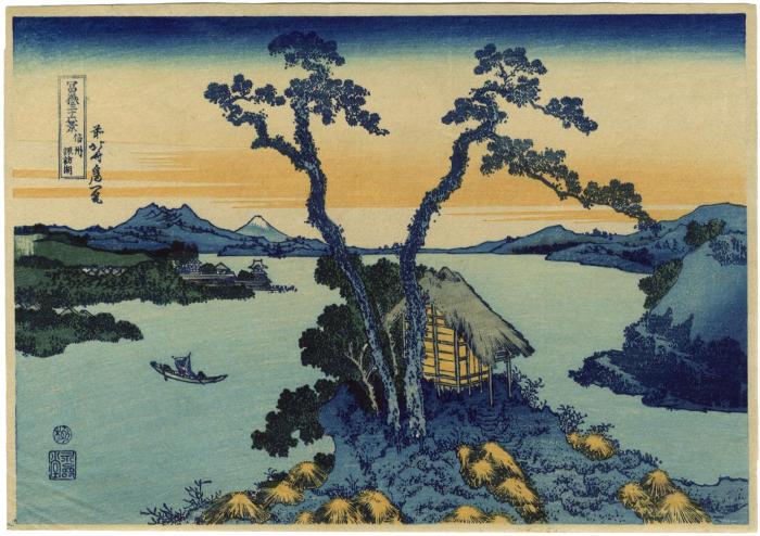 20th century copy of Hokusai's <i>Lake Suwa, Shinano Province</i> (<i>Shinsū suwa-ko</i> - 信州諏訪湖) from the series <i>Thirty-six Views of Mt. Fuji</i> (<i>Fugaku sanjūrokkei</i> - 富嶽三十六景) 