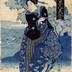 <i>Aizuri-e</i> - a courtesan holding a pipe (<i>kiseru</i>) watches a pair of ducks, from the series 'Five Modern Beauties' (<i>Tōsei gonin bijo</i> - 當世五人美女)
